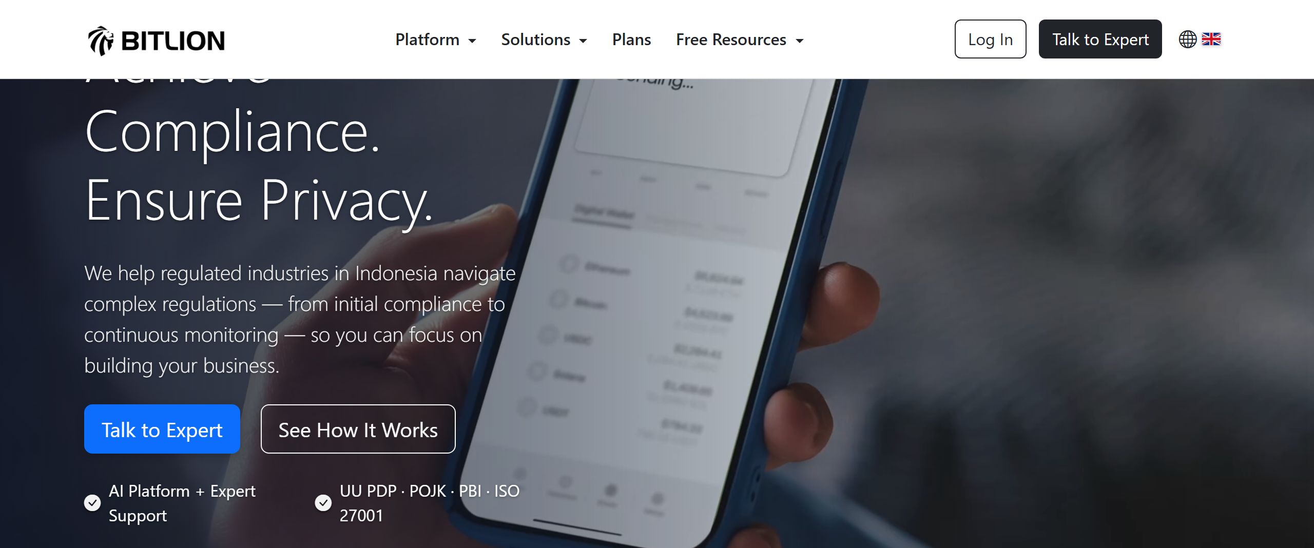 Beranda platform kepatuhan keamanan siber Bitlion